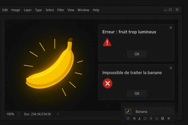 Interface de Nano Banana sur LM Arena avec édition d’images et comparaison à Photoshop