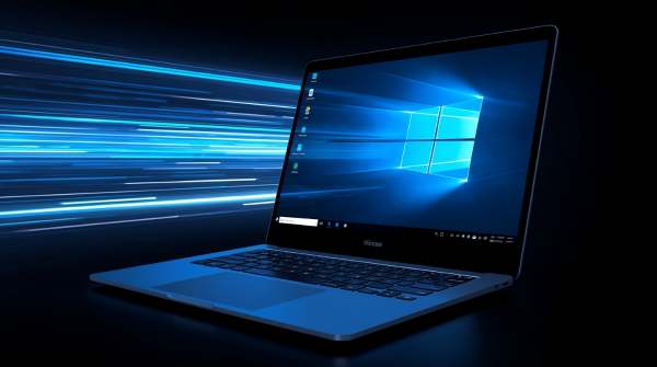 Ordinateur portable Windows démarrant rapidement avec une animation de vitesse
