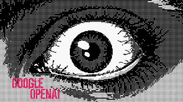 Un œil black sur un fond noir avec mention Google OpenAI pour montrer la visibilité de ChatGPT conversations sur Google